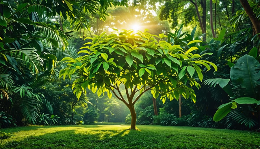 Kratom tree with green leaves in a forest setting