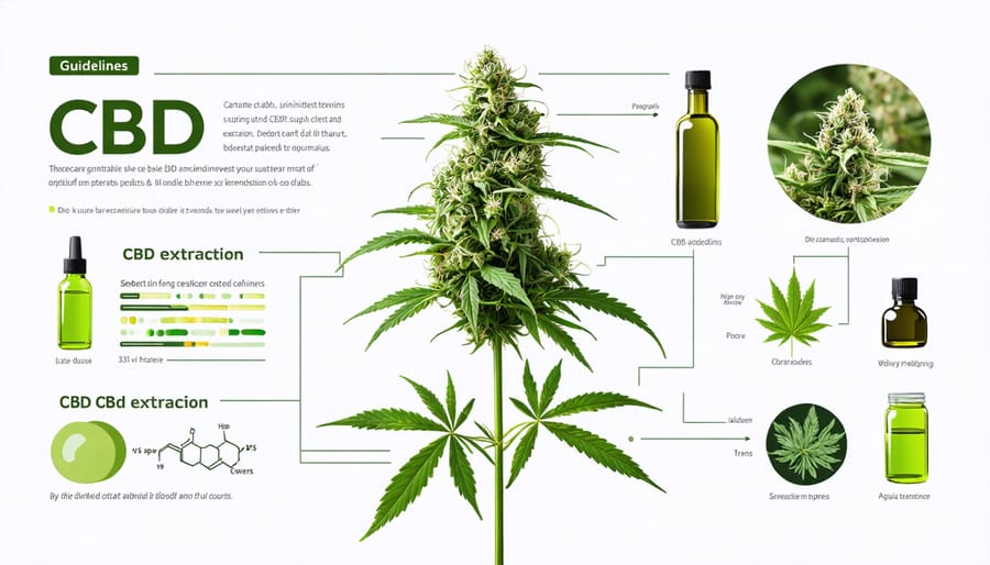 Diagram of a cannabis plant emphasizing CBD extraction sites